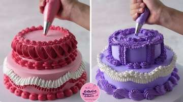Red and Purple Two-Tiered Birthday Cake Decorating Ideas