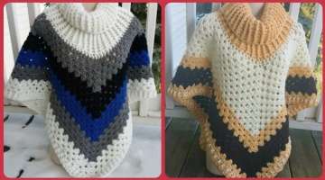 Beautiful And Stylish Most Easy Hand Crochet Pattern For Woolen Poncho Cap Shawl Design
