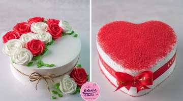 Very Simple Heart Cake Decoration & Multicolored Rose Cake