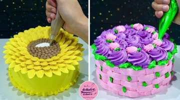 Beautiful Yellow Sunflower Cake Decoration Tutorial & Purple Flower Basket Birthday Cake