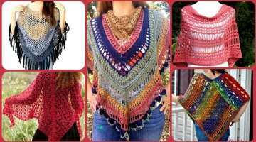 Trendy &stylish creative knitted granny squar hand made crochet summer poncho designs for girls