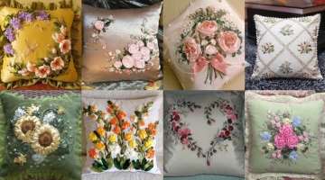 outstanding collection 2021 of hand embroidered cushions |floral design Ribbon embroidery