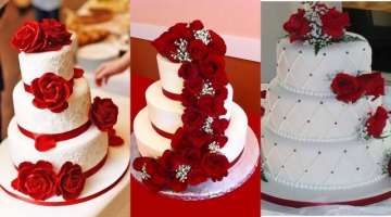 Beautiful red rose wedding cake design ideas