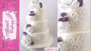 Simple White Scrolls Wedding Cake Tutorial