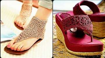 comfortable handmade crochet Retro wedge shoes designs for women