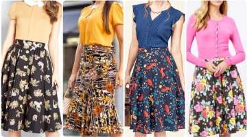Latest elegant Floral Printed Plaid Flare Hem Skirts Outfit Ideas in daily routine for women