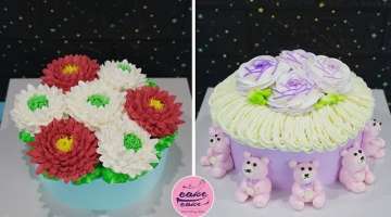 Cute Pink bear Cake Decorating Ideas & Red Chrysanthemum Cake