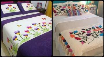 Eye Catching Hand Embroidered Aplic Bedsheet Design|Ribbon Embroidery|Floral Embroidered Bedsheet