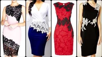 Latest elegant laces patches bodycone dress designs/women's evening midi dress collection