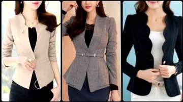 Latest women lady long sleeves casual work formal suit jacket blazer designs