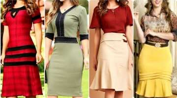 Most trending & stylish daily wear work 2pec skirts with slim fit dress designs for business wome...