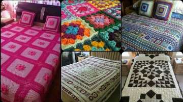 Populer fashion handmade crochet granny square bedspread bedsheet designs