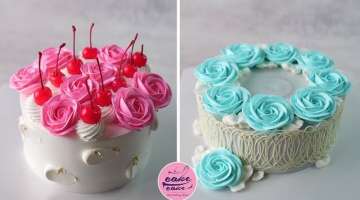 Blue Rose and White Chocolate Cake Tutorials & Birthday Cake With Fresh Red Cherry