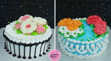 Decorate Birthday Cake With Multicolored Roses