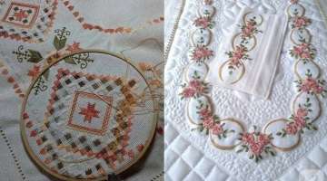 very beautiful and stylish hand embroidery pattern and designs for bed sheets and table cover