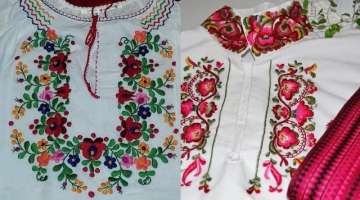 gorgeous and beautiful Anchor thread hand embroidery pattern and designs for neck designs