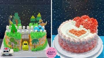 Dinosaur and Car Park Boy's Birthday Cake Decorating Ideas