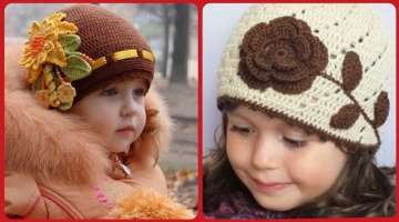So Cute and Comfortable Crochet Hand made Woolen Winter Baby Floral Caps Design And Pattern