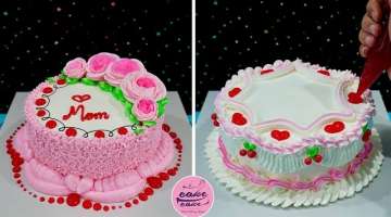 Light Rose Birthday Cake With Red Heart & Birthday Cake For Mom