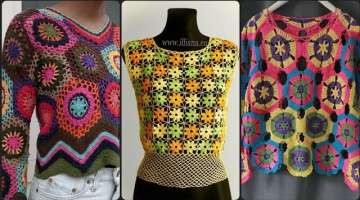 Top stylish Hand made#crochet girls granny square top designs