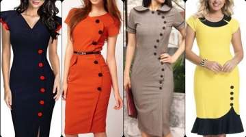 Top elegant stylish body cone dress/sheath dress with detailing button designs for office women