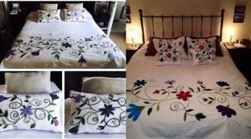 very beautiful and easy to make hand embroidery bedsheets bedspreads you can make it home